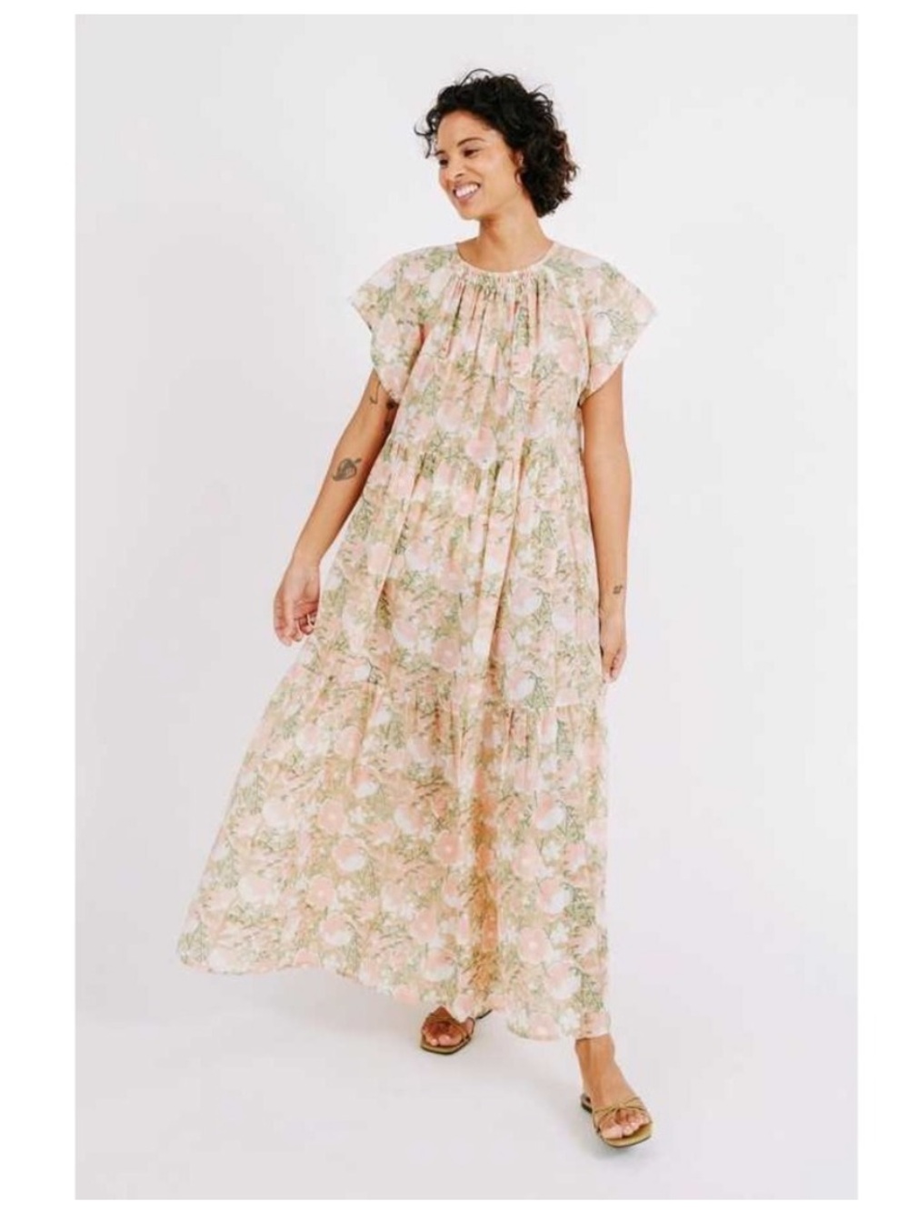 Mirth Vienna Floral Tiered Maxi Dress Snapdragon Bloom Pink Green Small
